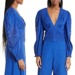 NWT Farm Rio Pleated Embroidered Blouse sz XS